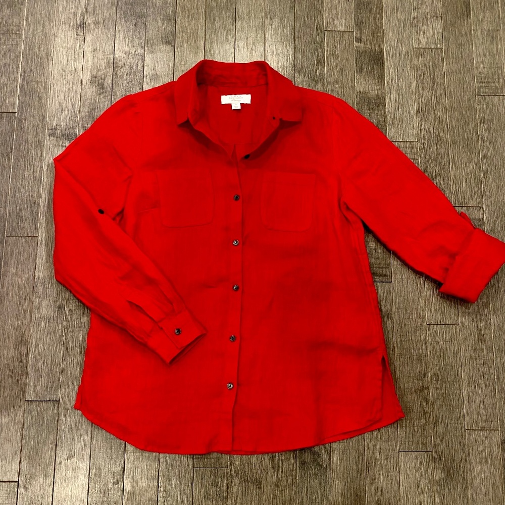 Like New Charter Club Luxury Linen Button Down Blouse Top